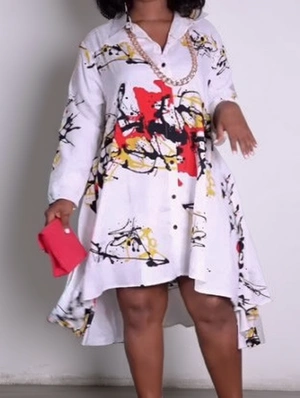 Splash-ink Asymmetrical Hem Loose Shirt Dress