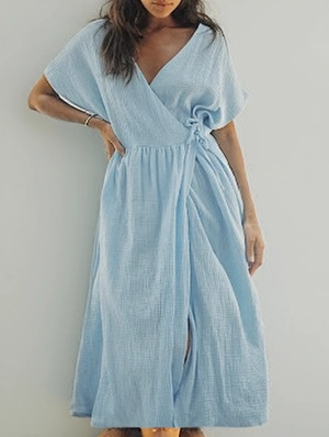 Patchwork Short Sleeve Wrap Dress