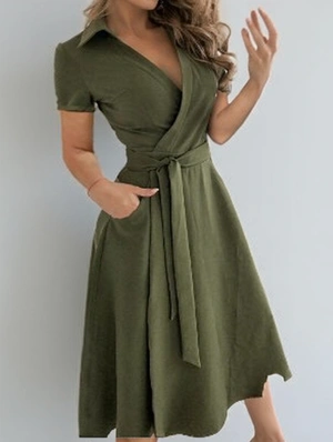 Patchwork Solid Color Short Sleeve Wrap Dress