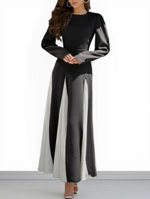 Colorblock Long Sleeve Mid-rise Maxi Dress