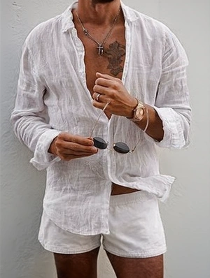 Solid Color Single Breasted Long Sleeve Men's Shirts