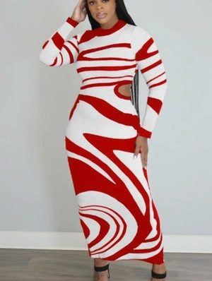 Colorblock Striped Hollow-out Fitted Maxi Dress