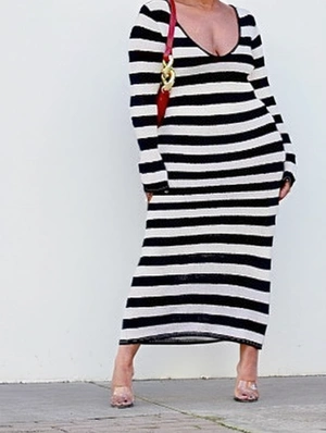 Colorblock Striped V Neck Long Sleeves Maxi Dress
