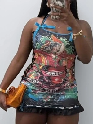 Horror Bow Halter Backless Tie-wrap Mini Dress