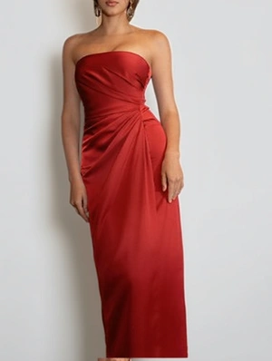 Ruched Strapless Satin Maxi Dress
