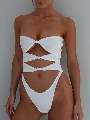 Pure Color Hollow-out Strapless One-Pieces