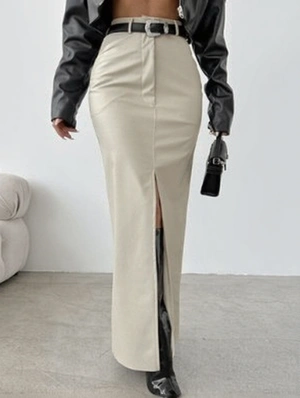 PU Patchwork Bodycon Split Hem Skirts