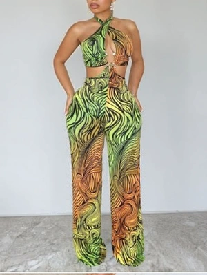 Colorblock Metal Decor Backless Jumpsuits
