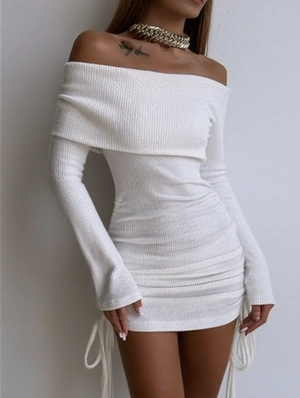Drawstring Pure Color Off Shoulder Sheath Dress