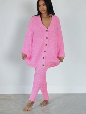 Knitting V Neck Cardigan Fitted Pant Sets