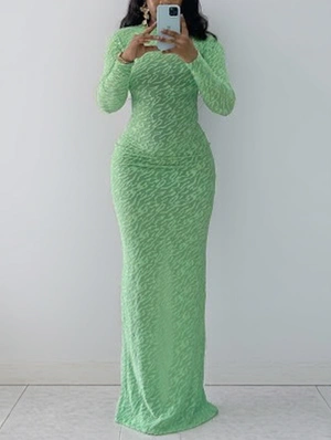 Striped Bodycon Long Sleeves Maxi Dress