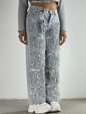 Sequin Fringe Patchwork Straight Jeans