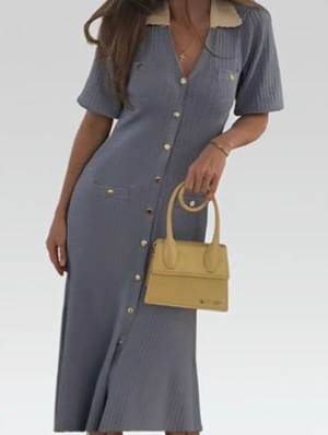 Puff Sleeve Rib High Rise Short Sleeve Maxi Knit Dress