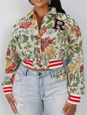 Floral Jacquard Weave Embroidery Bomber Jacket