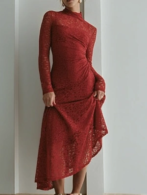 Jacquard Lace See Through Long Sleeve 2pcs Dress Sets