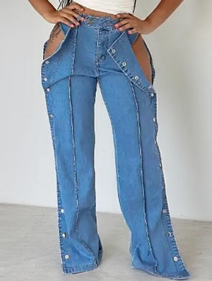 Hollow-out Reverse Seam Patchwork Skinny Jeans