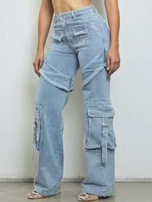 Applique Cargo Pocket Patchwork High Rise Jeans