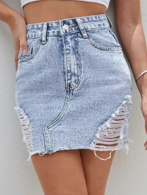 Solid Color Ripped Zipper Denim Skirts