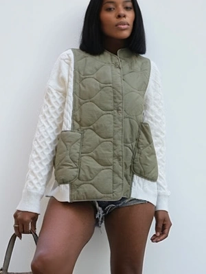 Cabe Knit Quilted Button Up Cardigan