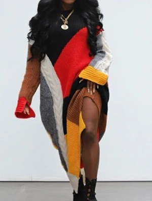 Colorblock Irregular Loose Sweater Dress