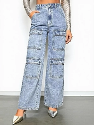 Pure Color Cargo Pocket Mid-rise Jeans