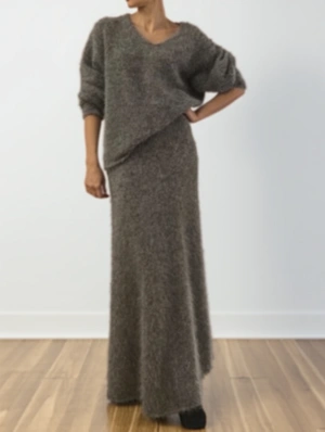 Solid Color Parachute Skirt Long Sleeve Knitting Sweater Sets