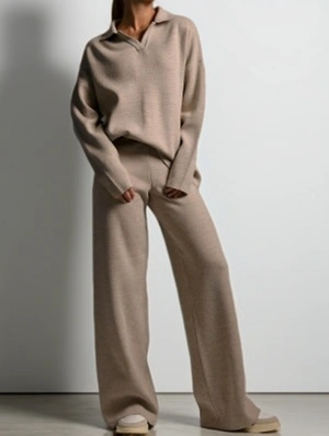 Plain Color Stand Collar Sweater Pant Sets