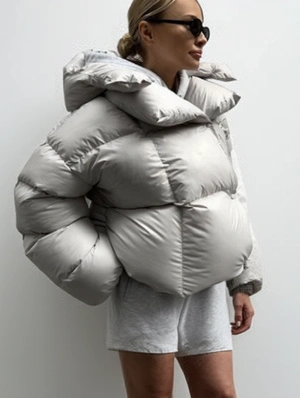 Plain Color Drop Shoulder Sleeve Down Coats Puffer Jacket