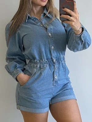 Denim Shirt Collar Button Up Rompers