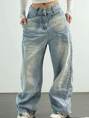 Gradient Denim Cargo Wide Leg Jeans