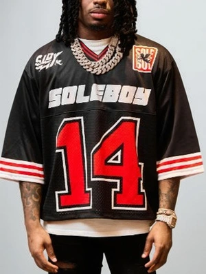 Number Letter Printed V Neck Jersey Tee