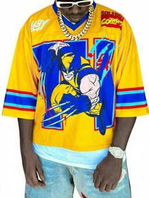 Cartoon Print Mesh V Neck Jersey Tee