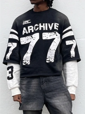Number Print Loose Pullover Sweatshirt