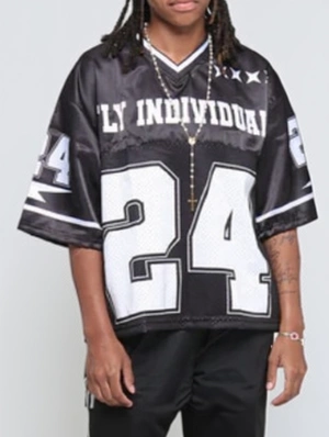 Number Letter Print Loose V Neck Jersey
