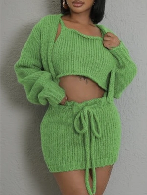 Knitting Cropped Tank Cardigan Skirt Sets