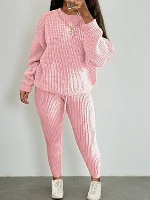 Knitting Plain Loose Sweater Pant Sets