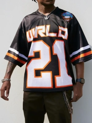 Number Letter Printed Mesh V Neck Jersey Tee
