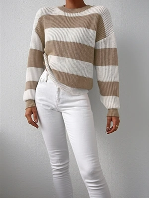 Contrast Color Striped Knitting Loose Sweater