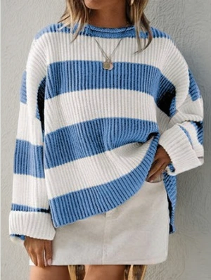 Colorblock Striped Trumpet Sleeve Knitted Sweater