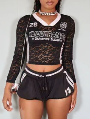 Sheer V Neck Jerseys Bubble Short Sets