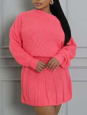 Knitting Inclined Shoulder Pleated Skirt Sets
