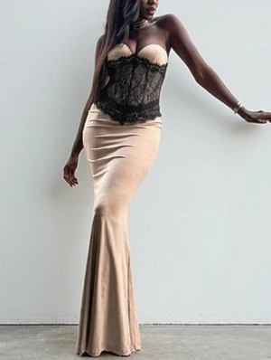 Elegant Lace Patchwork Corset Sleeveless Maxi Dress