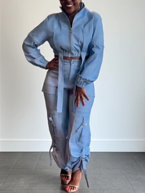 Ruched Coats Multi Pocket Cargo Pant Sets