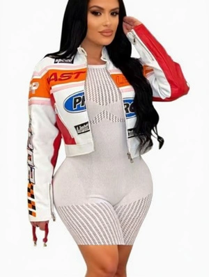 Racer Stand Collar Zipper Cropped Jackets