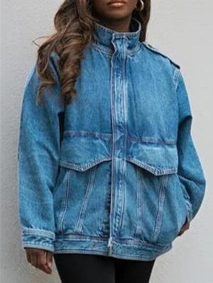 Solid Color Lapel Long Sleeve Denim Coats