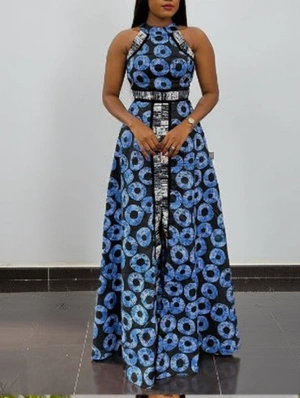 Colorblock Split Hem Sleeveless Maxi Dress