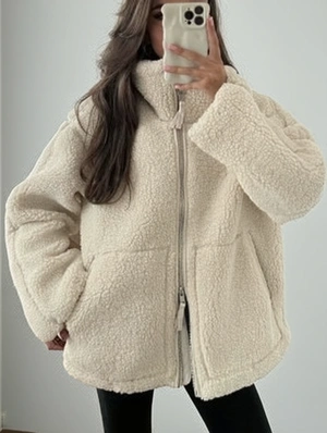 Fluff Pure Color Stand Collar Coats