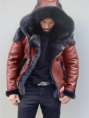 Solid PU Fur Patchwork Lapel Long Sleeve Zipper Men Short Coats
