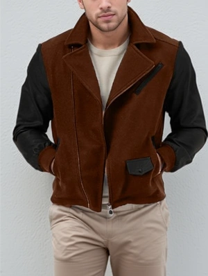 Casual PU Tweed Patchwork Men Long Sleeve Jackets
