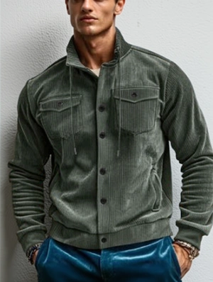 Solid Long Sleeve Stand Collar Single Breasted Men Jackets